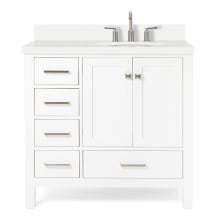 Cambridge 37" Free Standing Single Basin Vanity Set with Cabinet, Quartz Vanity Top, and Right Offset Oval Bathroom Sink