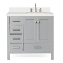 Cambridge 37" Free Standing Single Basin Vanity Set with Cabinet, Quartz Vanity Top, and Right Offset Rectangular Sink