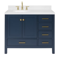Cambridge 42" Free Standing Single Basin Vanity Set with Cabinet, Quartz Vanity Top, and Left Offset Oval Bathroom Sink