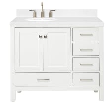 Cambridge 42" Free Standing Single Basin Vanity Set with Cabinet, Quartz Vanity Top, and Left Offset Oval Bathroom Sink