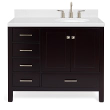 Cambridge 42" Free Standing Single Basin Vanity Set with Cabinet, Quartz Vanity Top, and Right Offset Oval Bathroom Sink