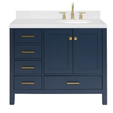 Cambridge 42" Free Standing Single Basin Vanity Set with Cabinet, Quartz Vanity Top, and Right Offset Oval Bathroom Sink