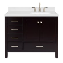 Cambridge 42" Free Standing Single Basin Vanity Set with Cabinet, Quartz Vanity Top, and Right Offset Rectangular Bathroom Sink