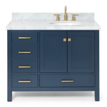 Cambridge 43" Free Standing Single Basin Vanity Set with Wood Cabinet, Marble Vanity Top, and Right Offset Oval Bathroom Sink