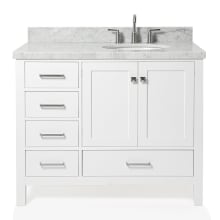 Cambridge 43" Free Standing Single Basin Vanity Set with Wood Cabinet, Marble Vanity Top, and Right Offset Oval Bathroom Sink
