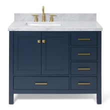 Cambridge 43" Free Standing Single Basin Vanity Set with Wood Cabinet, Marble Vanity Top, and Left Offset Rectangular Bathroom Sink