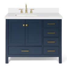 Cambridge 43" Free Standing Single Basin Vanity Set with Cabinet, Quartz Vanity Top, and Left Offset Rectangular Sink
