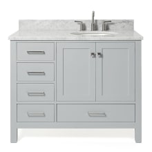 Cambridge 43" Free Standing Single Basin Vanity Set with Cabinet, Marble Vanity Top, and Right Offset Oval Bathroom Sink
