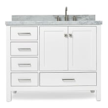 Cambridge 43" Free Standing Single Basin Vanity Set with Wood Cabinet, Marble Vanity Top, and Right Offset Rectangular Bathroom Sink