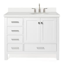 Cambridge 43" Free Standing Single Basin Vanity Set with Cabinet, Quartz Vanity Top, and Right Offset Oval Sink