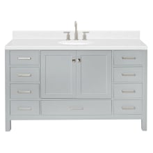 Cambridge 60" Free Standing Single Basin Vanity Set with Cabinet, Quartz Vanity Top, and Oval Bathroom Sink