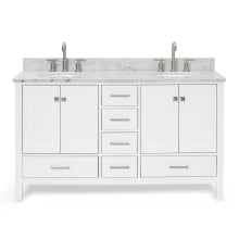 Cambridge 61" Free Standing Double Basin Vanity Set with Cabinet, Marble Vanity Top, and Oval Bathroom Sink