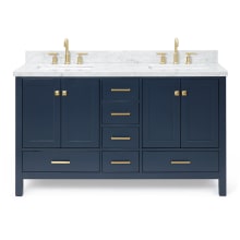Cambridge 61" Free Standing Double Basin Vanity Set with Wood Cabinet and Marble Vanity Top