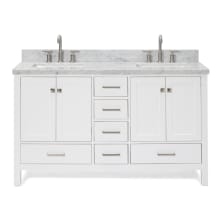 Cambridge 61" Free Standing Double Basin Vanity Set with Wood Cabinet and Marble Vanity Top