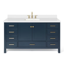 Cambridge 61" Free Standing Single Basin Vanity Set with Cabinet, Quartz Vanity Top, and Rectangular Sink
