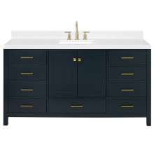 Cambridge 66" Free Standing Single Basin Vanity Set with Cabinet, Quartz Vanity Top, and Rectangular Bathroom Sink