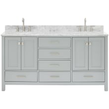Cambridge 67" Free Standing Double Oval Basin Vanity Set with Cabinet and 3/4" Thick Carrara Marble Vanity Top