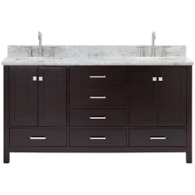Cambridge 67" Free Standing Double Rectangular Basin Vanity Set with Cabinet and 3/4" Thick Carrara Marble Vanity Top