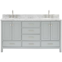 Cambridge 67" Free Standing Double Rectangular Basin Vanity Set with Cabinet and 3/4" Thick Carrara Marble Vanity Top