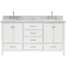 Cambridge 67" Free Standing Double Rectangular Basin Vanity Set with Cabinet and 3/4" Thick Carrara Marble Vanity Top