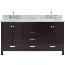 Cambridge 67" Free Standing Double Rectangular Basin Vanity Set with Cabinet and 1-1/2" Thick Carrara Marble Vanity Top