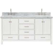 Cambridge 67" Free Standing Double Rectangular Basin Vanity Set with Cabinet and 1-1/2" Thick Carrara Marble Vanity Top