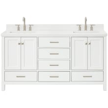 Cambridge 67" Free Standing Double Rectangular Basin Vanity Set with Cabinet and 1-1/2" Thick White Quartz Vanity Top