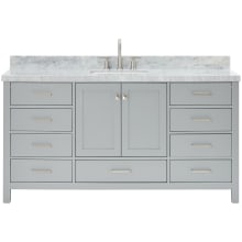 Cambridge 67" Free Standing Single Rectangular Basin Vanity Set with Cabinet and 1-1/2" Thick Carrara Marble Vanity Top