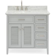 Kensington 37" Free Standing Single Oval Basin Vanity Set with Left Offset Cabinet and 3/4" Thick Carrara Marble Vanity Top