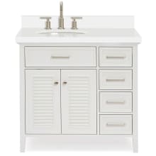 Kensington 37" Free Standing Single Oval Basin Vanity Set with Left Offset Cabinet and 1-1/2" Thick White Quartz Vanity Top