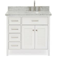Kensington 37" Free Standing Single Oval Basin Vanity Set with Right Offset Cabinet and 3/4" Thick Carrara Marble Vanity Top