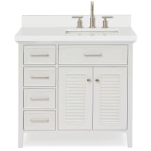 Kensington 37" Free Standing Single Rectangular Basin Vanity Set with Right Offset Cabinet and 1-1/2" Thick White Quartz Vanity Top