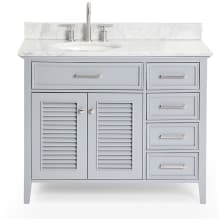 Kensington 43" Free Standing Single Oval Basin Vanity Set with Left Offset Cabinet and 3/4" Thick Carrara Marble Vanity Top
