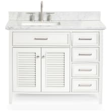 Kensington 43" Free Standing Single Rectangular Basin Vanity Set with Left Offset Cabinet and 3/4" Thick Carrara Marble Vanity Top
