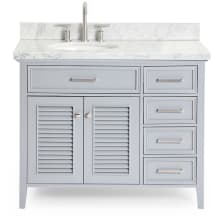 Kensington 43" Free Standing Single Oval Basin Vanity Set with Left Offset Cabinet and 1-1/2" Thick Carrara Marble Vanity Top
