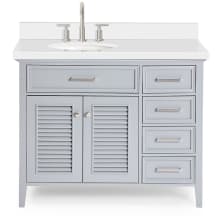Kensington 43" Free Standing Single Oval Basin Vanity Set with Left Offset Cabinet and 1-1/2" Thick White Quartz Vanity Top