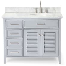 Kensington 43" Free Standing Single Oval Basin Vanity Set with Right Offset Cabinet and 3/4" Thick Carrara Marble Vanity Top