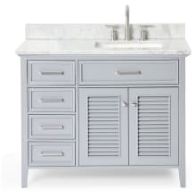 Kensington 43" Free Standing Single Rectangular Basin Vanity Set with Right Offset Cabinet and 3/4" Thick Carrara Marble Vanity Top