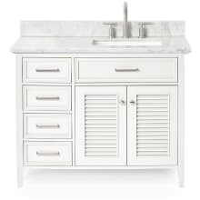 Kensington 43" Free Standing Single Rectangular Basin Vanity Set with Right Offset Cabinet and 3/4" Thick Carrara Marble Vanity Top