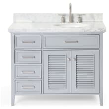 Kensington 43" Free Standing Single Oval Basin Vanity Set with Right Offset Cabinet and 1-1/2" Thick Carrara Marble Vanity Top