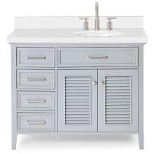Kensington 43" Free Standing Single Oval Basin Vanity Set with Right Offset Cabinet and 1-1/2" Thick White Quartz Vanity Top