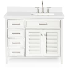 Kensington 43" Free Standing Single Rectangular Basin Vanity Set with Right Offset Cabinet and 1-1/2" Thick White Quartz Vanity Top