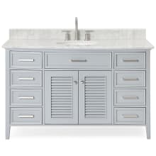 Kensington 55" Free Standing Single Oval Basin Vanity Set with Cabinet and 3/4" Thick Carrara Marble Vanity Top