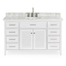 Kensington 55" Free Standing Single Oval Basin Vanity Set with Cabinet and 3/4" Thick Carrara Marble Vanity Top