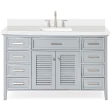 Kensington 55" Free Standing Single Rectangular Basin Vanity Set with Cabinet and 1-1/2" Thick White Quartz Vanity Top
