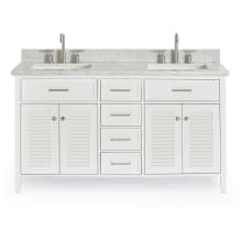 Kensington 61" Free Standing Double Rectangular Basin Vanity Set with Cabinet and 3/4" Thick Carrara Marble Vanity Top