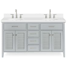 Kensington 61" Free Standing Double Oval Basin Vanity Set with Cabinet and 1-1/2" Thick White Quartz Vanity Top