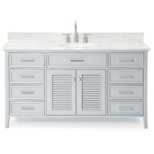 Kensington 61" Free Standing Single Oval Basin Vanity Set with Cabinet and 3/4" Thick Carrara Marble Vanity Top