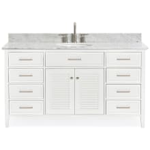 Kensington 61" Free Standing Single Oval Basin Vanity Set with Cabinet and 3/4" Thick Carrara Marble Vanity Top