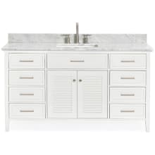 Kensington 61" Free Standing Single Rectangular Basin Vanity Set with Cabinet and 3/4" Thick Carrara Marble Vanity Top